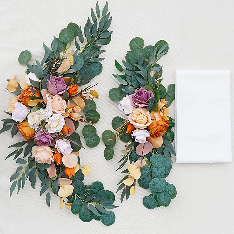 Kit de 2 piezas de flores para arco de boda, Rosa Floral Artificial de marfil con 1 paño de tela blanca para ceremonia, recepción, decoración de fondo