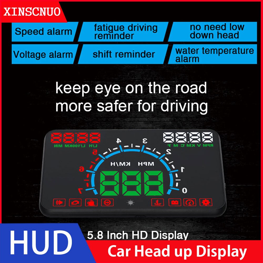 Car Universal HUD Head Up Display OBD2 Head-Up Speed Projector Safe Driving System Security Alarm Water temp Overspeed RPM