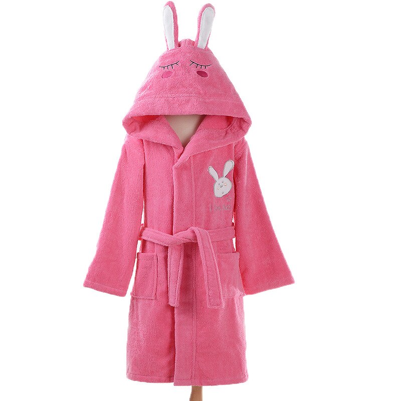 Children Toweling Terry Cotton Cartoon Bathrobe Boys Kids Winter Bath Robe Little Girls Dressing Gown L174: rose red / S(140-155cm)