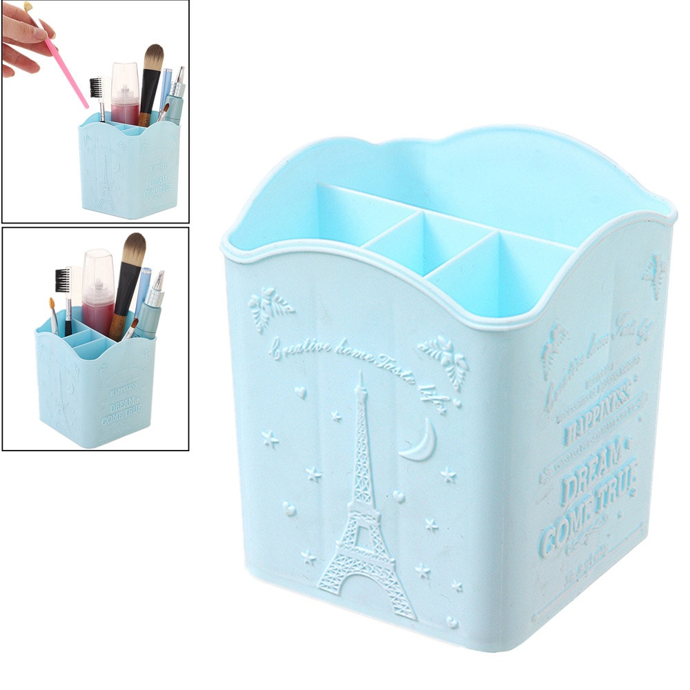 Plastic Pen Holder with 4 Grids Cute Desktop Pencil Holder Kawaii Desk Tidy Organizer Pen Pot Office Accessories