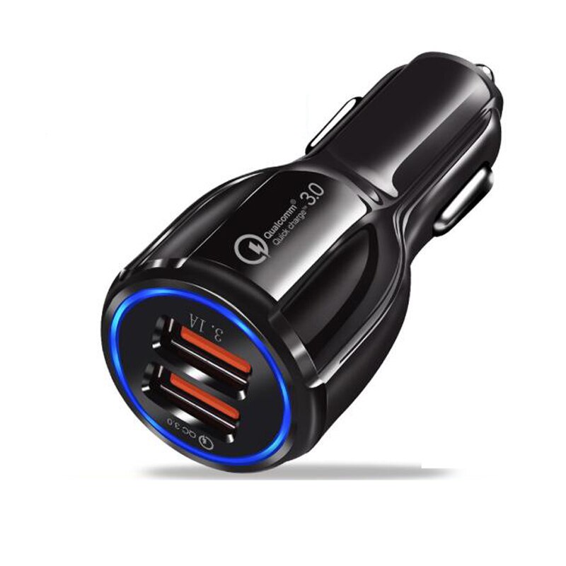 2 Usb Qc 3.0 Auto Lader Snel Opladen 3.0 Mobiele Telefoon Opladen Auto Snellader 2 Port Usb auto Draagbare Oplader: Black