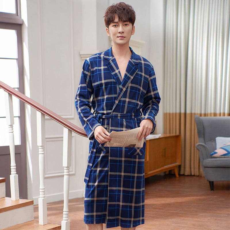 Verlengen Lange Grote Werven Kimono Robe Katoenen Badjassen Mannen Nachtkleding Mannen Nightgowns Homewear Pijama Lange Mouwen Robe Peignoir Homme