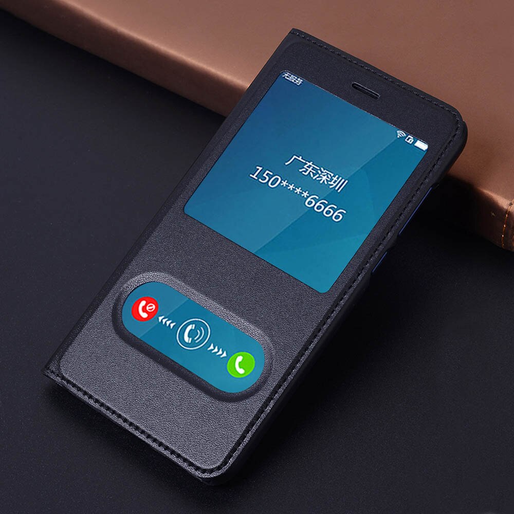 360 Flip Cover Leather Phone Case For Huawei P8 P9 Lite Honor 8 Lite P 9 Honor8 P8lite P9lite 8lite 9lite Clear View Window: For P8 Lite 2017 / Black