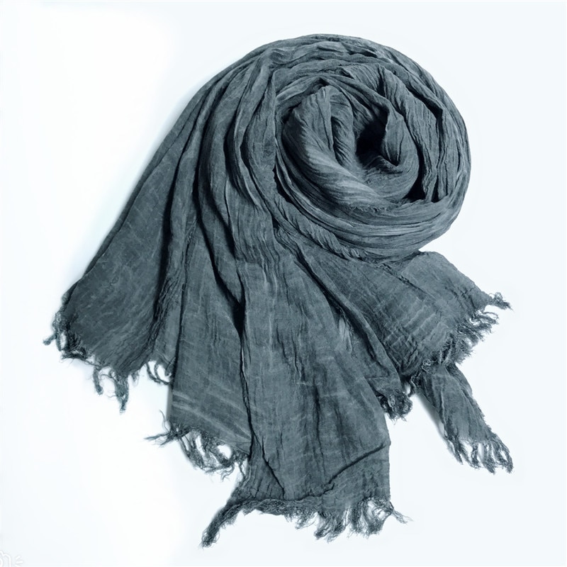 Japanese Style Linen Cotton Tassel Scarf Men Scarf Bufandas Solider Color Spring Autumn Warm Soft Kroean Style Scarves