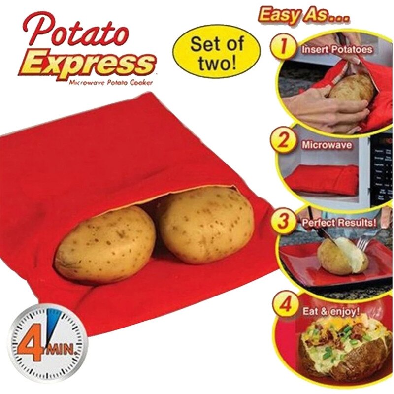 1 Pcs Rood Wasbare Cooker Bag Gebakken Aardappel Keuken Magnetron Koken Aardappel Quick Fast Keuken Gadget Keuken Accessoires