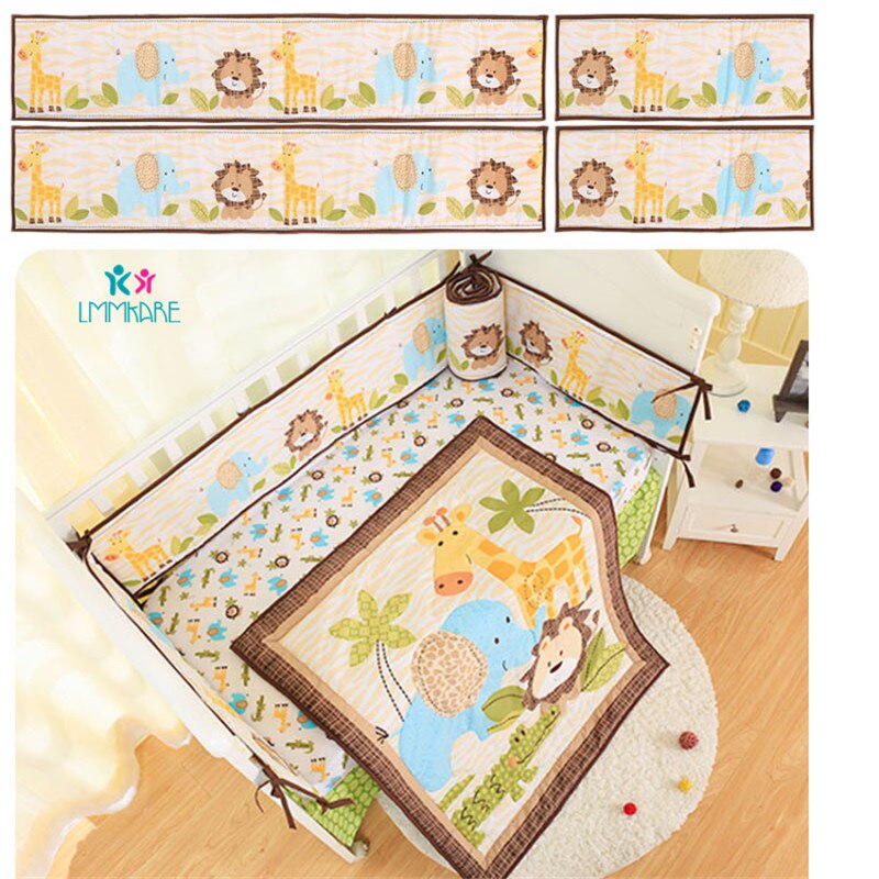 Kit de literie pour berceau de bébé, pare-chocs à volants, aile amovible, animaux de dessin animé, coussin de sécurité pour -né