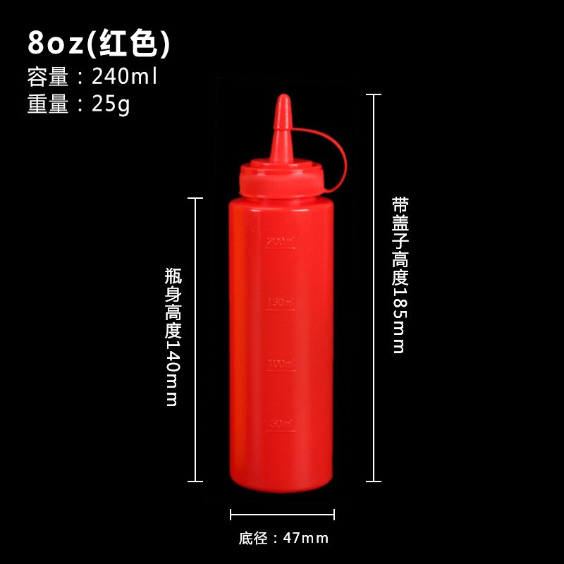 8oz 12oz elastyczna butelka plastikowa sos ocet olej Keczup sos Cruet akcesoria kuchenne sosjerka plastikowy dozownik przypraw: 8oz czerwony