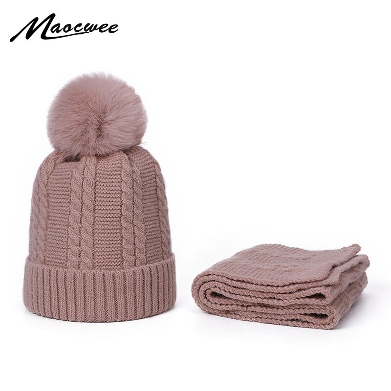 Bonnet et écharpe en fausse fourrure pour enfants, ensemble avec doublure, Bonnet et épais, couleur unie, automne, hiver