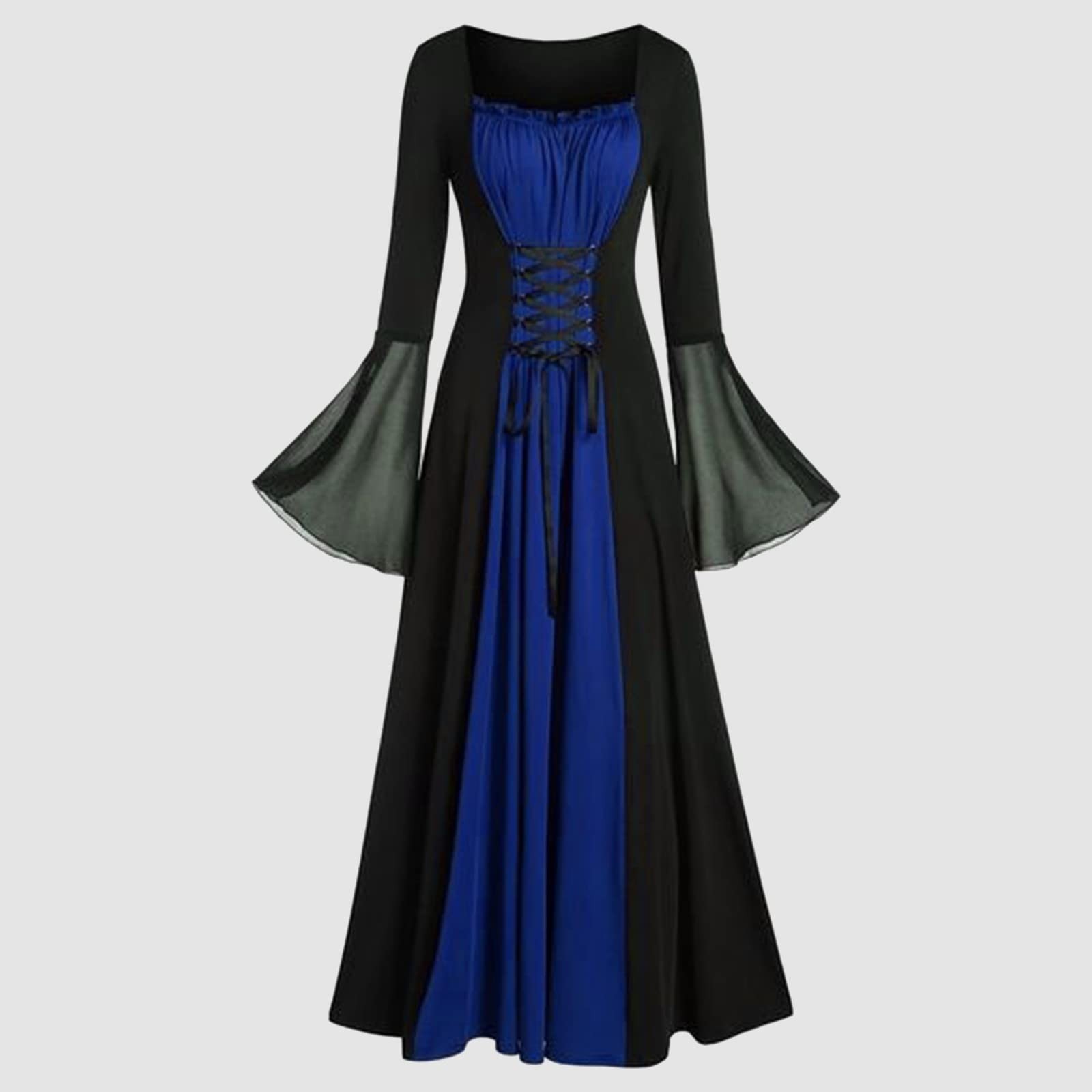Halloween Medieval Renaissance Vampire Dress for Women Vintage Cosplay Pirate Costume Witch Carnival Dress Up Party: S / Blue