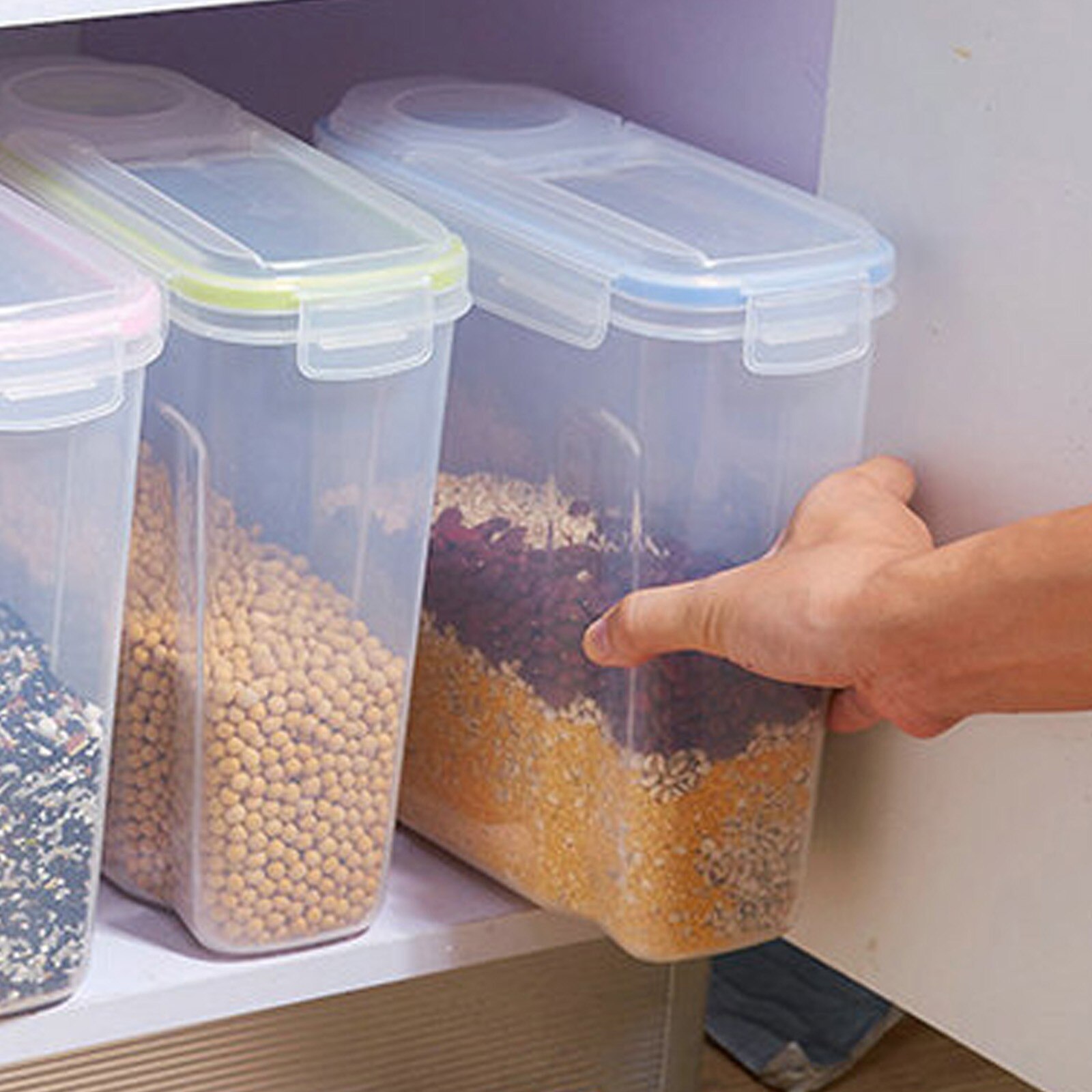 Coarse Cereals Storage Box Plastic Containers Sealed Cans Grains Kitchen Flip Food Storage Tank Airtight Boxes