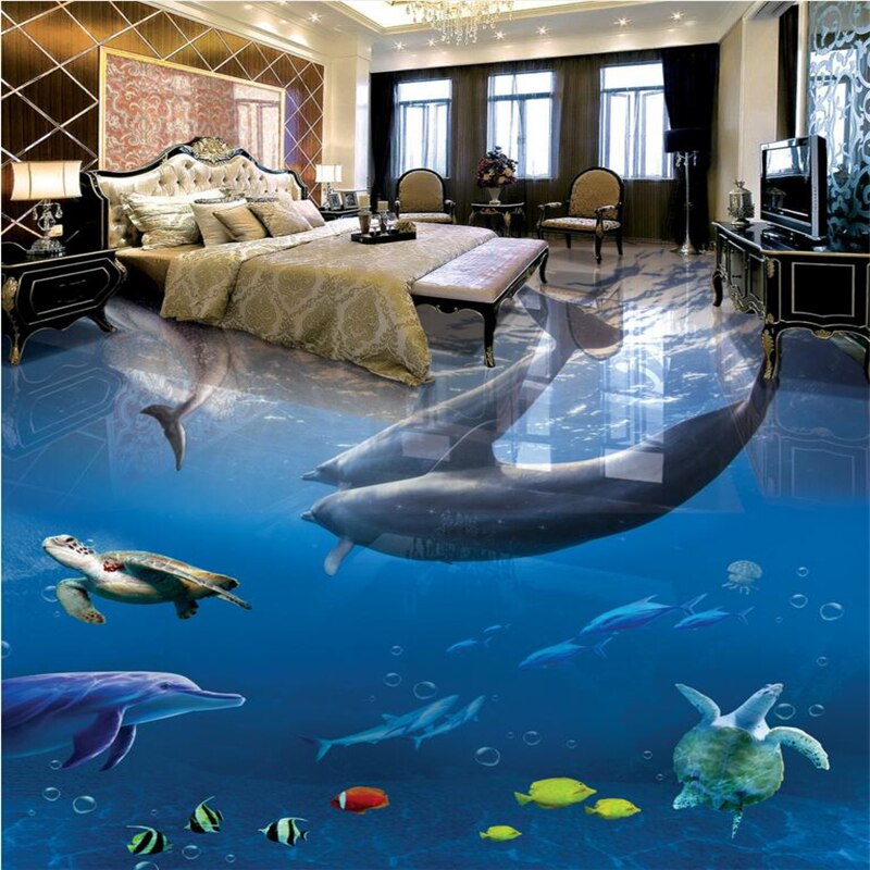 Beibehang Dolfijn onderwater wereld zelfklevende 3d vloer behang slaapkamer 3d vloeren waterdicht muurschilderingen muur papers home decor