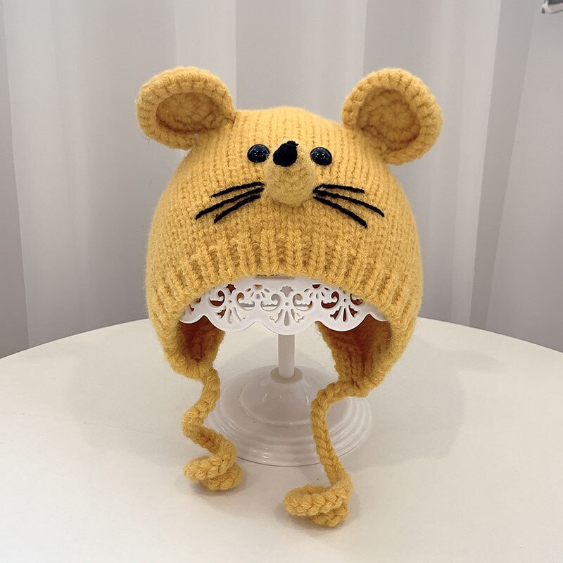 Schattige cartoon dieren baby muts met oren winter warme baby jongens meisjes muts muts gebreide peuter muts zachte kinder muts mutsen: Geel