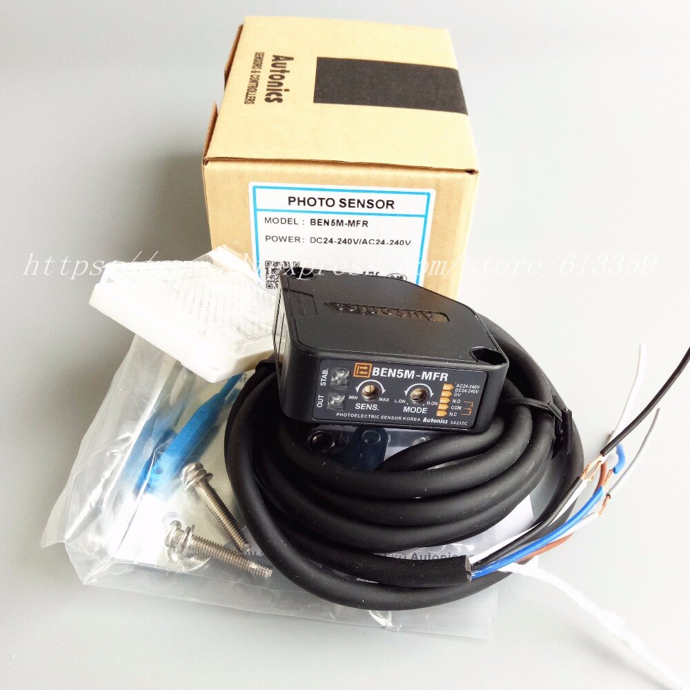 Ben 5m- mfr ac/dc autonics retroreflektiv fotoelektrisk bryter sensor sensing 5 meter reléutgang 100%  høy