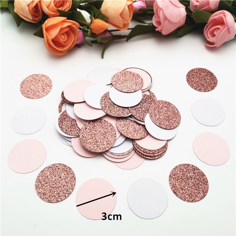 100pcs 3cm Glitter Rose Gold Card Paper Confetti Wedding Round/Heart/Star Confettis Birthday Party Supplies Baby Shower Decor