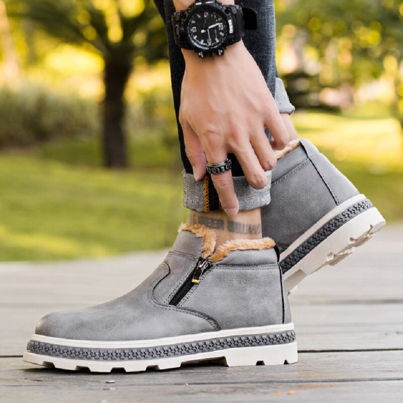 Martin boots heren winter fluwelen gevoerde warme sneeuwlaarzen outdoor tube tooling laarzen hoge laarzen: Grijs / 44