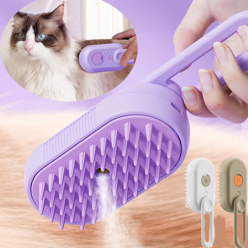 Cepillo para perros al vapor con aceite esencial, cepillo eléctrico para pelo de gato con pulverizador, cepillo de vapor para perros 3 en 1 para masaje, cuidado de mascotas y eliminación