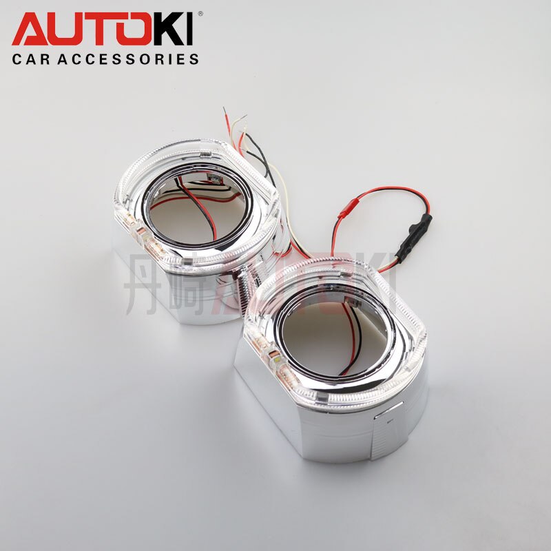 Autoki 3.0 inch led angel eye DRL Shroud Cover for 2.5 and 3.0inch bi-xenon projector lens