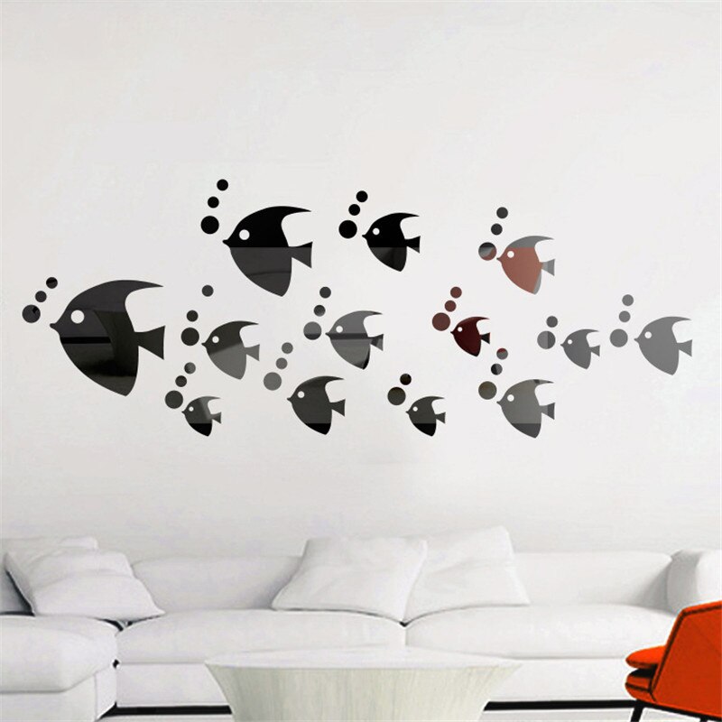 13Pcs DIY Tropical Fish 3D Mirror Wall Sticker Removable Acrylic Wall Decals Home Decor JS22