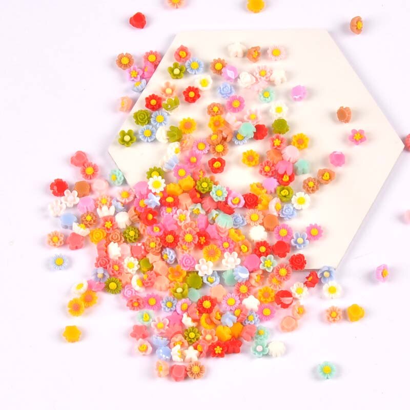 100 Stuks 6Mm Gemengde Mini Plaksteen Hars Bloem Cabochons Versieringen Scrapbooking Craft Diy Nail Decoratie Cp3149