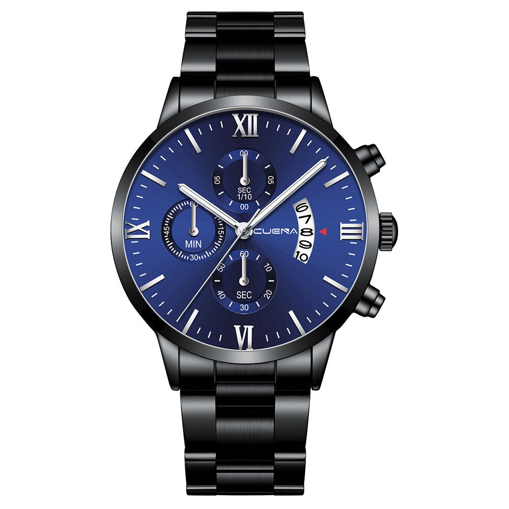 Cuena-reloj con correa de acero para hombre y mujer, cronógrafo de cuarzo con tres ojos, calendario de seis piezas,: D