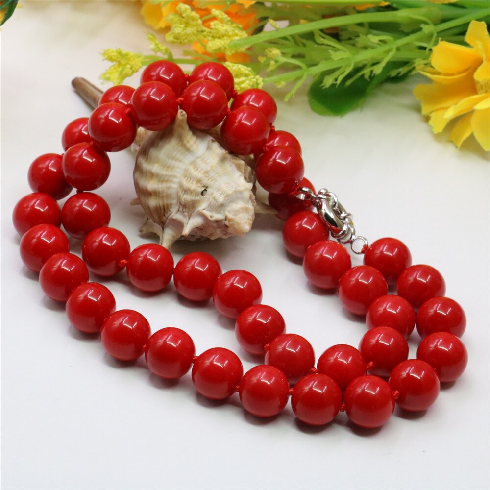 Leuke/Romantische Mode Mooie Kunstmatige Red Coral Ronde Kralen 8/10/12/14Mm Ketting Ketting choker Sleutelbeen Sieraden 18Inch Y780