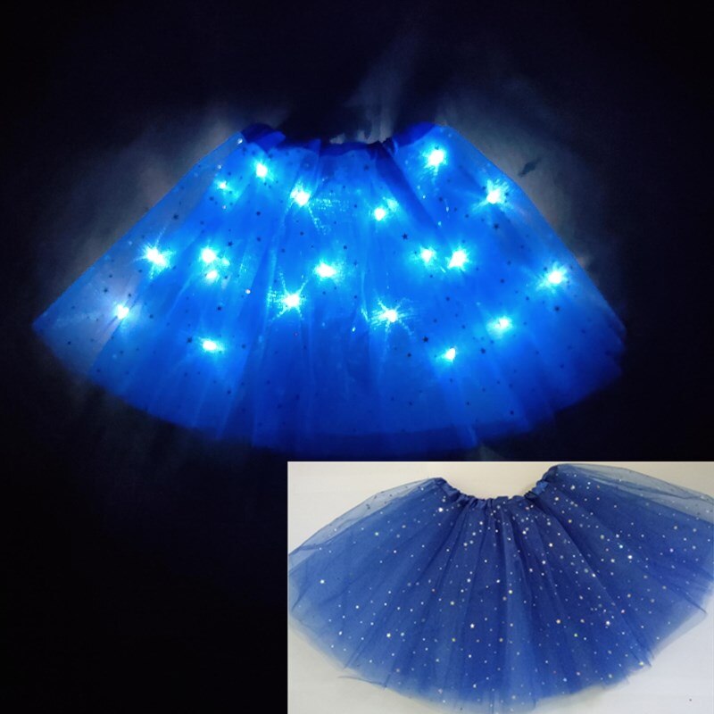 Style Mesh Skirt With Light Glows Children's Birthday Year Party Fun Girl's Skirt LED Strange Sky Blue: Blue