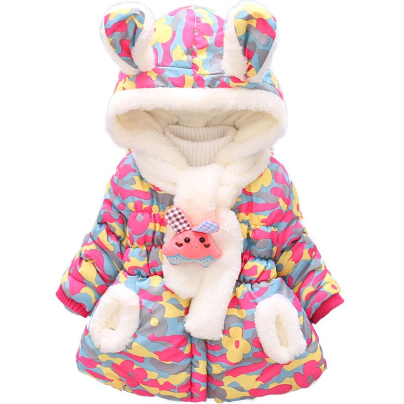 3 pcs Winter Meisjes Christmas Party Jassen met Sjaal en konijn Katoen Warm Baby Meisjes Schattige Konijn Oren Capuchon Camouflage jassen