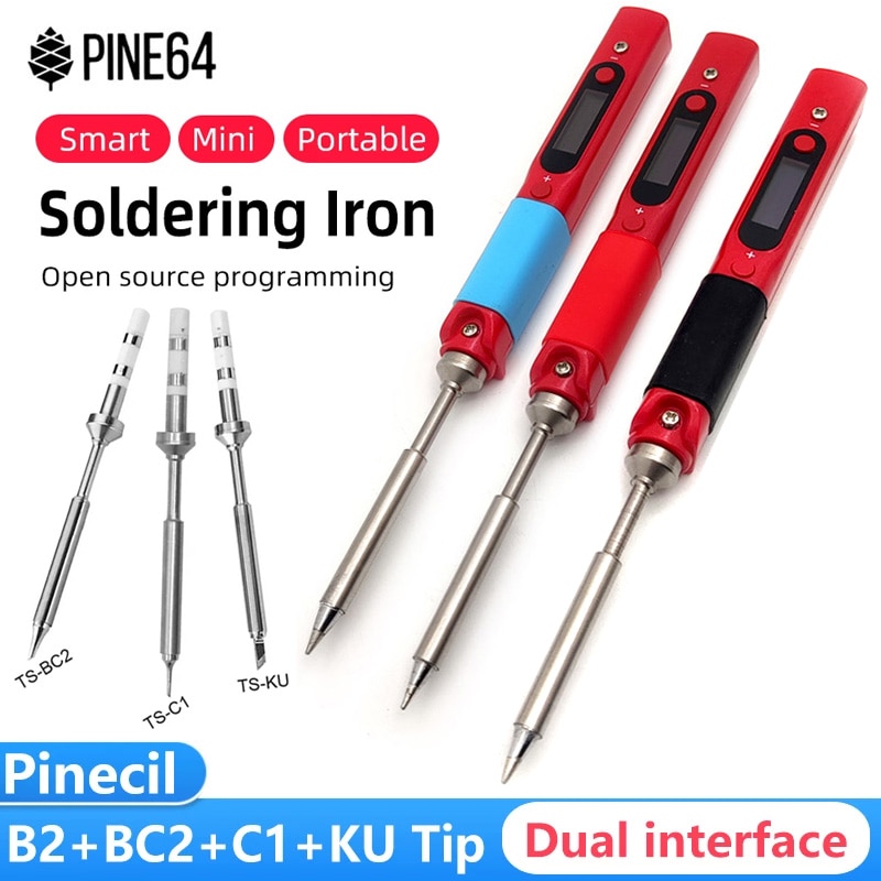 Pine64 Intelligent Constant Temperature Type-C DC5525 Portable Electric Mini Smart Soldering Iron Pinecil B2 BC2 KU C1 Tip