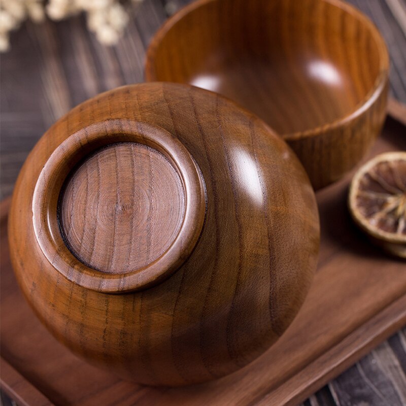 Natural Wooden Bowl with chopstick Spoon Salad Bowl Rice Fruit Bowl Food Container Kitchen Utensil Kids Children Snack Bowl