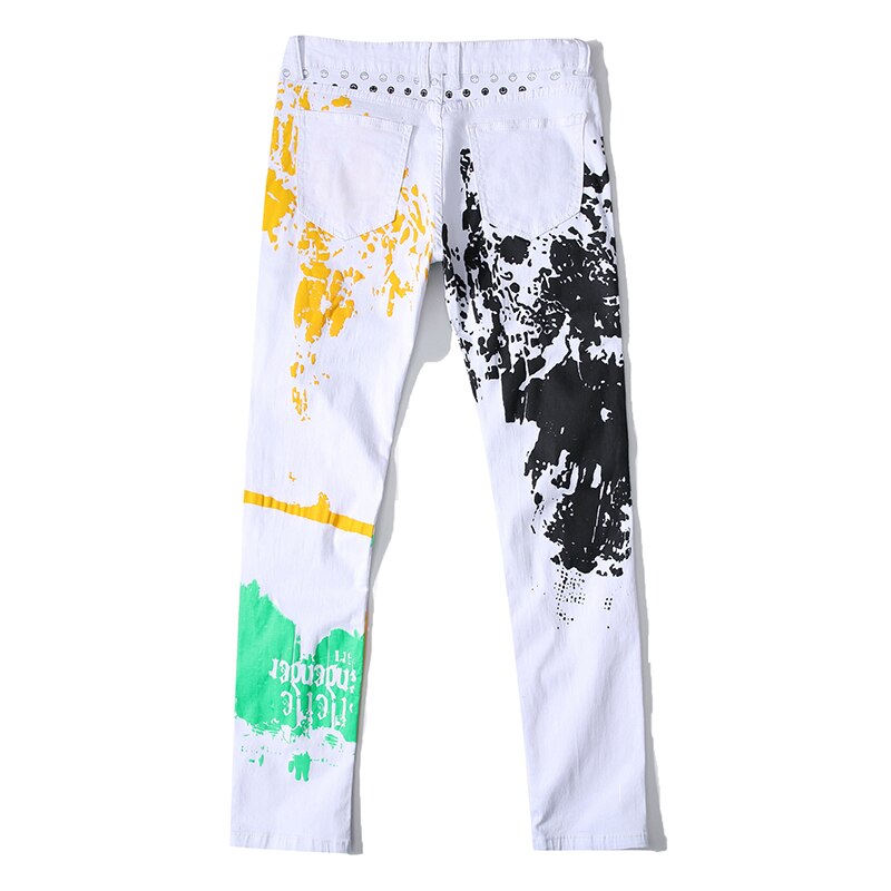 Jean droit pour homme, pantalon droit en denim blanc, nouvelle , imprimée, grande taille 28-42, collection décontracté