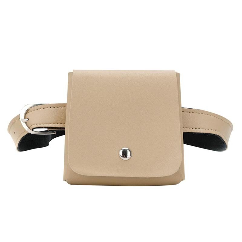 Hållbara pu läder fanny handväskor kvinnor mini enkel messenger enfärgade midjeväskor liten godisväska: Kaki