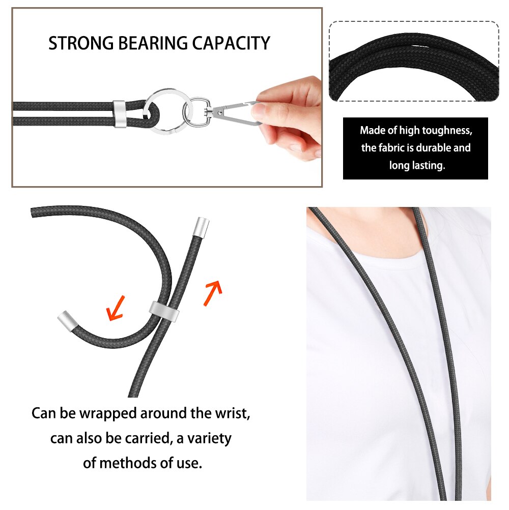 Correas para llavero DIY, cordón colgante de 1,5 m para teléfono móvil, correa de cuello para tarjeta de identificación, sujección de insignia y USB de llavero