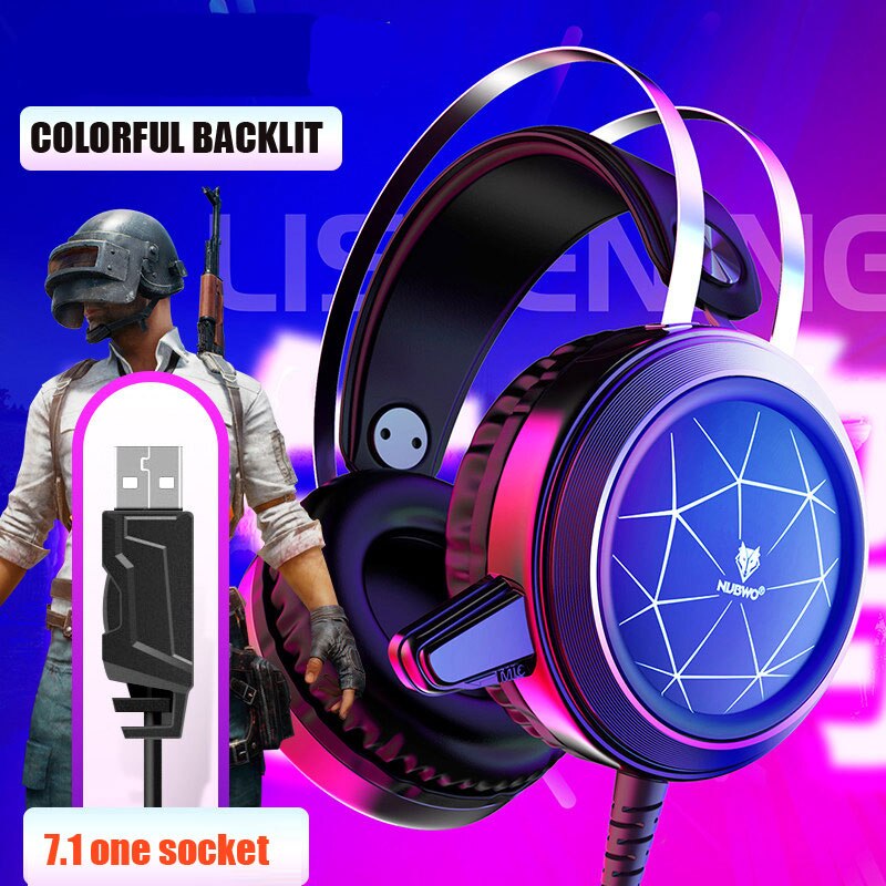 Gaming Wired Hoofdtelefoon Bass Stereo USB Professionele Metalen Game Oortelefoon met Microfoon Backlit LED Noise Cancellation voor PC Laptop: 1 PLUG BLACK B