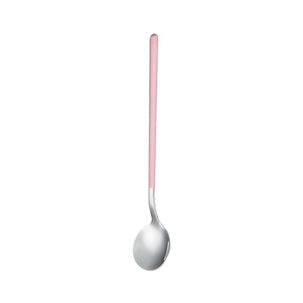 1Pcs 304 Stainless Steel Spoon Small Round Spoon For Ice Cream Dessert Spoon Coffee Stirring Spoon Round Head Spoon: Pink Silver