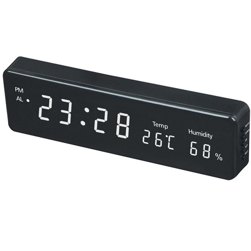 Relógio de parede digital, visor com calendário, temperatura e umidade, relógio de mesa eletrônico led para decoração de parede