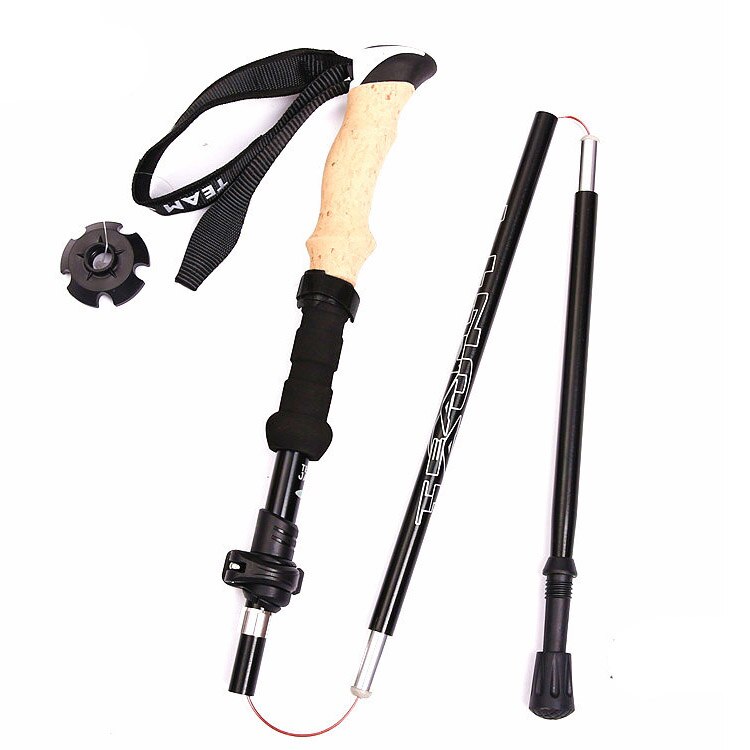 Walking Stick 37-138cm 5 Section Aluminum alloy Foldable Mountain-climbing Crutch Outdoor Hiking Stick: black