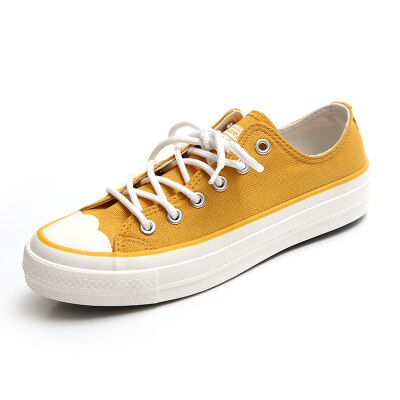 Våren kvinnor canvas skor dam flicka rosa skor snörning vulkaniserad söt preppy stil platt klack anti-halk vita sneakers färgglada: Gul / 7