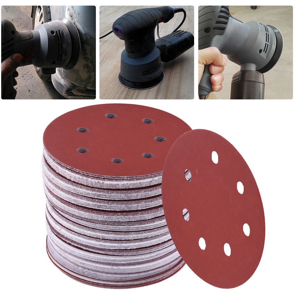 10Pcs 7 Inch Sanding Disc 8 Hole Hook and Loop 40-180 Grit Flocking Sandpaper For Grinder Random Orbital Sander Paper