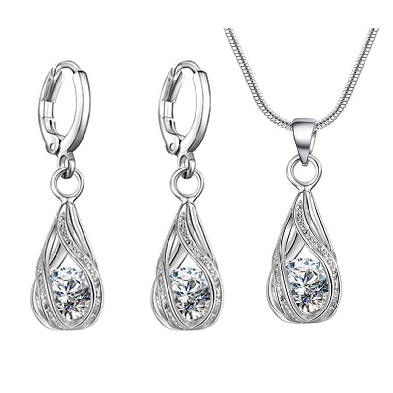 Conjunto de joyería de cristal de arcoíris para mujer, joyería delicada, colgante de Color plateado, pendientes para mujer, collar de cadena de boda geométrico de lujo