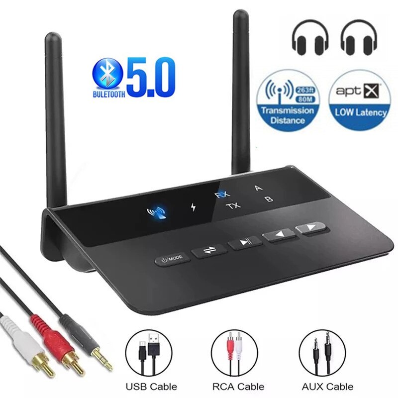 Bluetooth 5.0 Zender Ontvanger 80M Aptx Hd Ll Lage Latency Draadloze Audio Adapter 3.5Mm Aux Rca Jack Voor pc Tv Hoofdtelefoon
