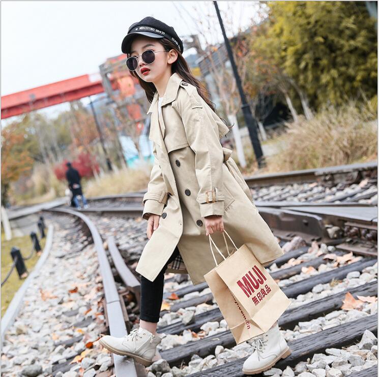 Teen Trench Coat Spring Girl Long Coats High-grade Kids Trench Coat Cotton Double-breasted Kids Jacket 6 8 10 12 Year