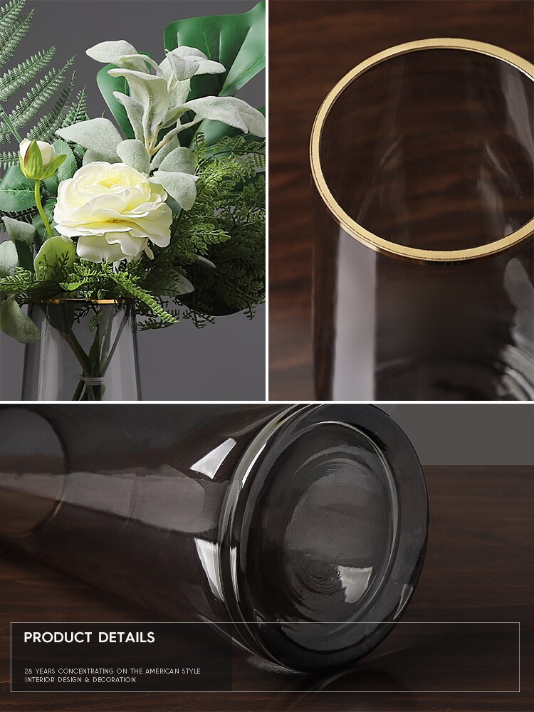 Simple Style Golden Circle Transparent Glass Vase Living Room Decoration Water Flower Glass Bottle Garden Decoration