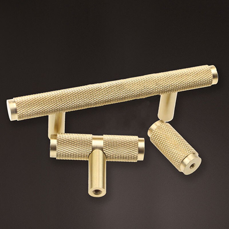 Long Brass Knurled/Textured simple kitchen cabinet knobs and handles Drawer Pulls Bedroom Knobs Brass T Bar Cabinet Hardware