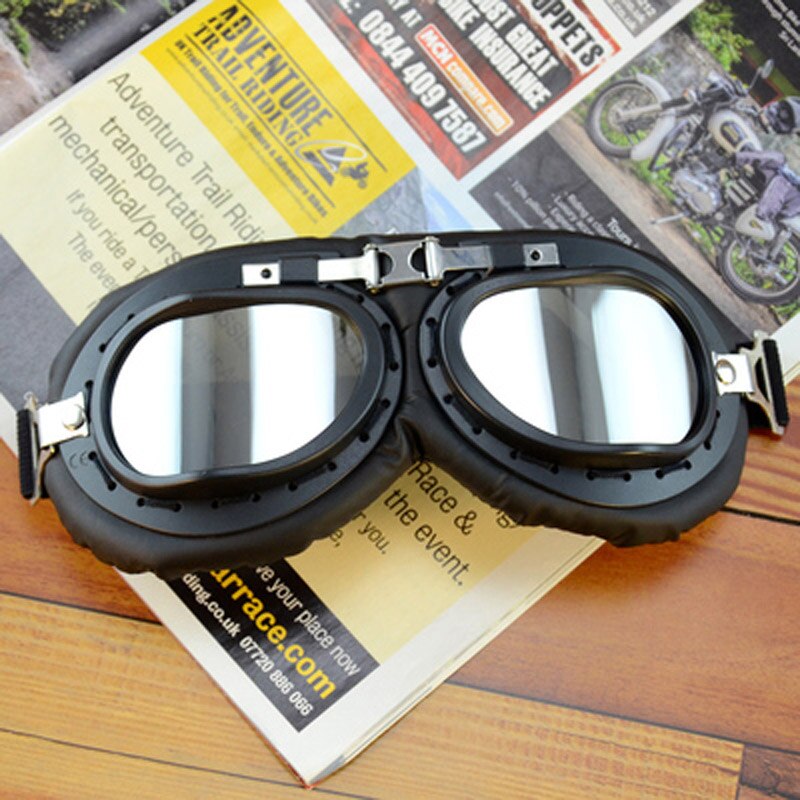Lunettes de moto pour casque, pour pilote aviateur, rétro, en cuir PU, cuivre lunettes, pour Cruiser Cafe Racer: O