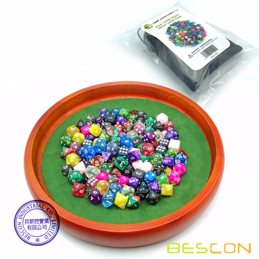 Bescon 120 Pcs Schat Set, Willekeurig Gemengde Rpg Dobbelstenen Pack Van 120; polyhedrale Dobbelstenen Mix Van Rainbow Glitter,Gem,Swirly, Steen Stijlen