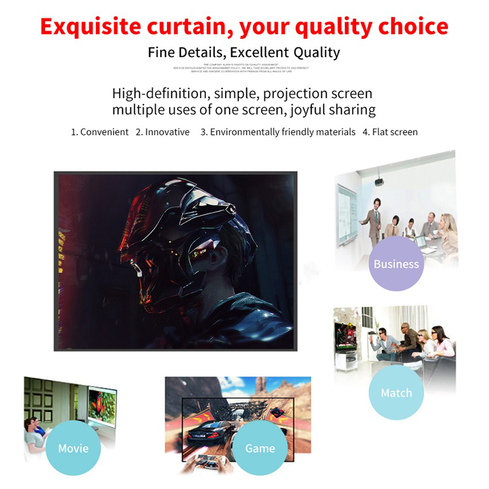 Écran de projection portable anti-lumière, rideau simple, écran de projection pour la maison et l'extérieur, films 16:9 et jeux, 60 pouces, 72 pouces, 84 pouces, 100 pouces, 120 pouces, 150 pouces