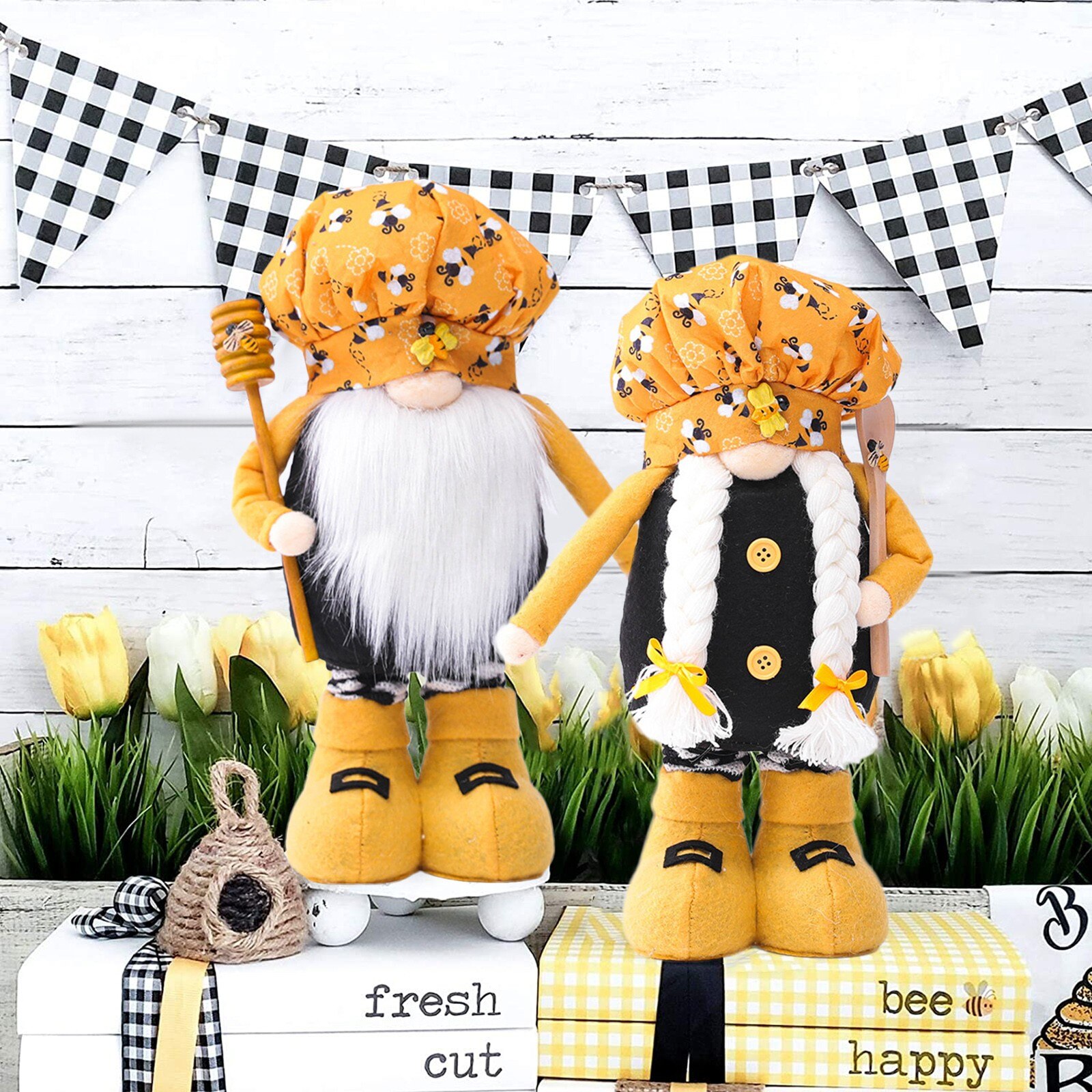 4 #2 Stuks Nordic Bumble Bee Gestreepte Gnome Citroen Faceless Pop Opknoping Ornament Pop Decoratieve Pluche Pop Engeltje hangend