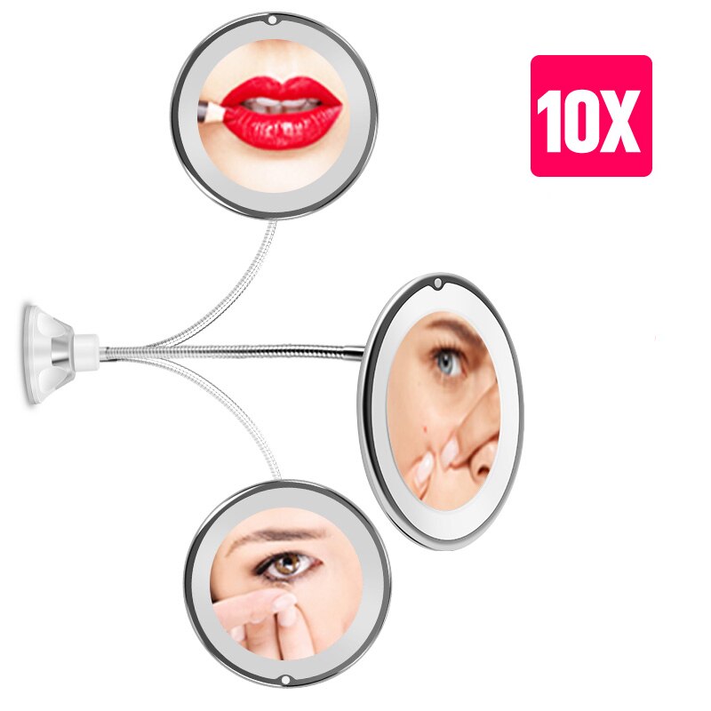 3 colores iluminados 10 x lupa espejo de maquillaje espejo LED de tocador Flexible LED espejo con luz pared VIP espejos aumento: 10X M2
