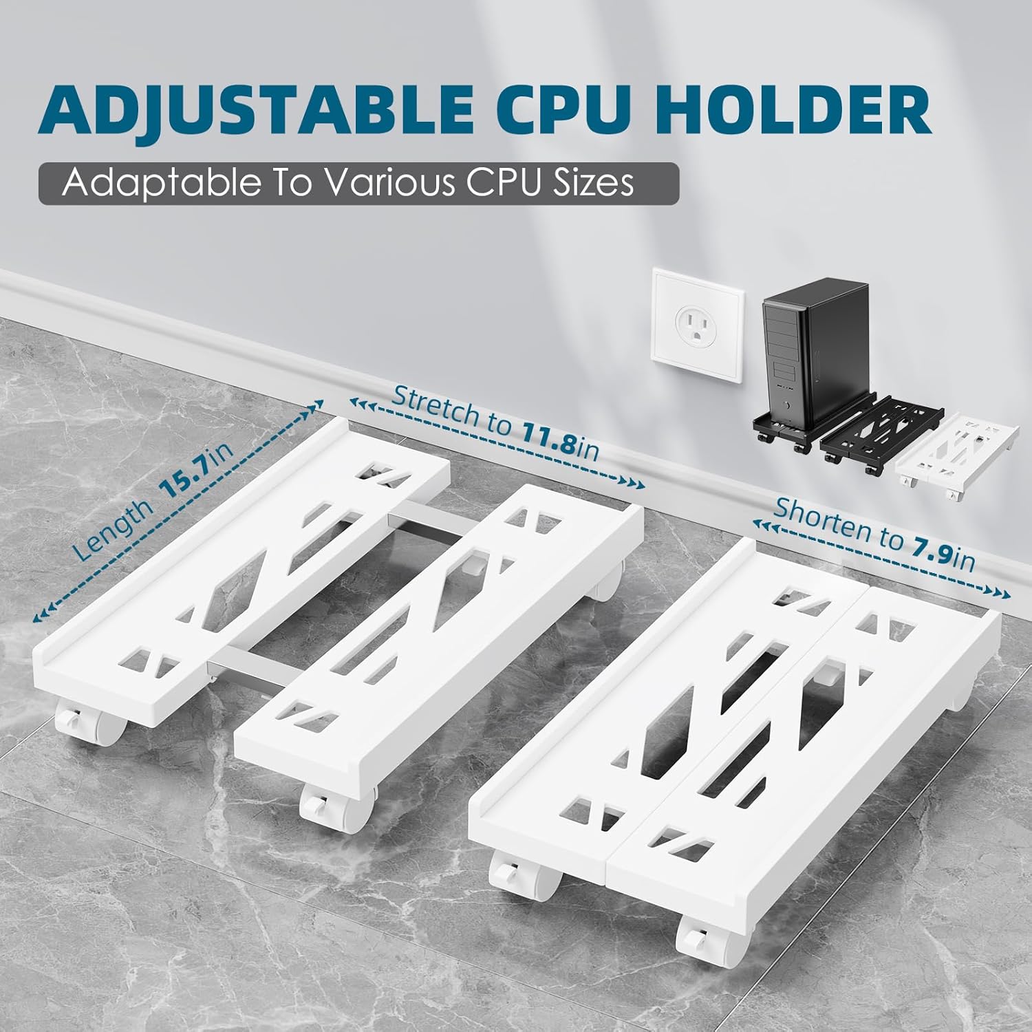 Adjustable Computer Tower Stand, Mobile CPU Stand with 4 Rolling Caster Wheels, Under Desk CPU Holder PC Floor Cart PC Riser