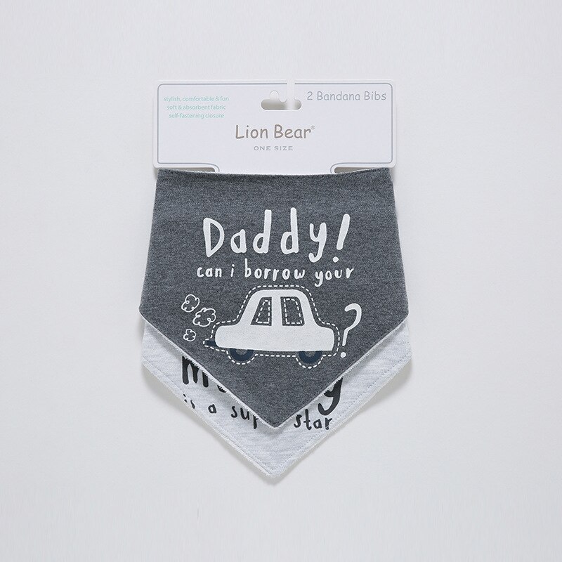 Lionbear Slabbers Katoenen Slabbetjes Cartoon Print Pasgeboren Speeksel Handdoek Baby Jongens Meisjes Voeden 2 Stuks/partij Baby Spullen Slabbetjes Pack: Grey